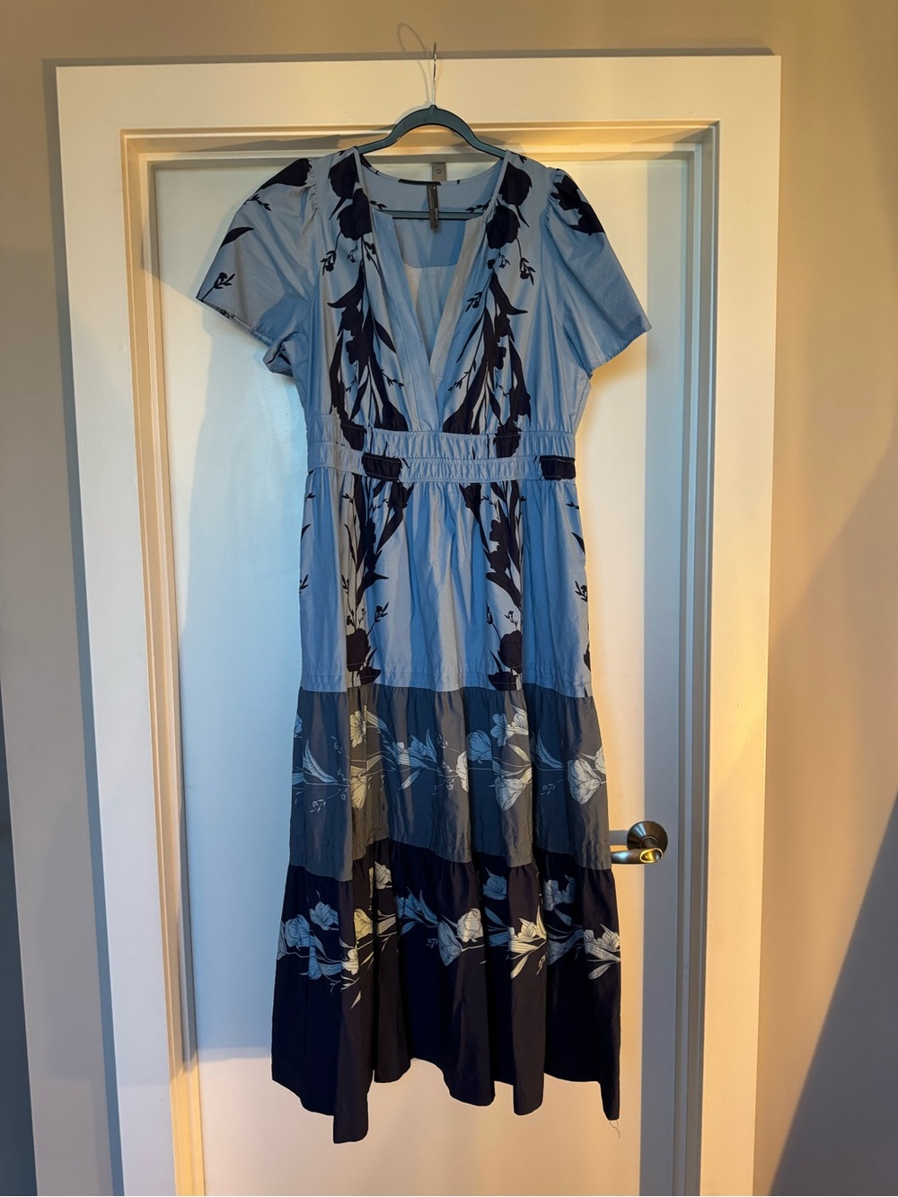 Anthropologie Somerset Blue Floral Tiered Maxi Dress